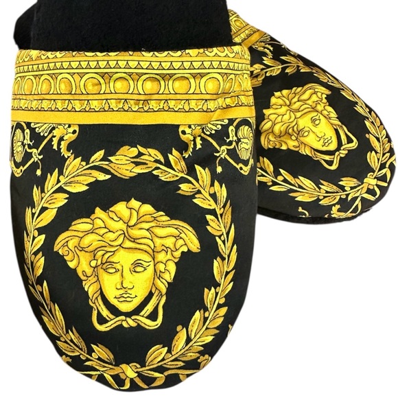 Authentic Italian Versace Black Slippers Gold Medusa I ♡ BAROQUE Luxury Designer - Picture 4 of 10